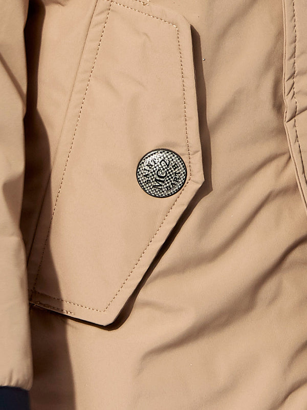 Beigefarbene Voyager Jr Parkajacke für Jungen mit Kapuze