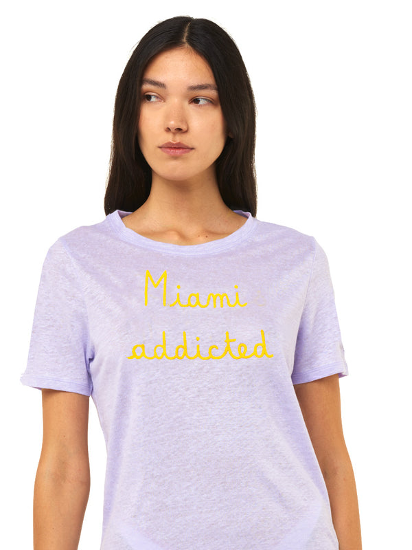 T-shirt in lino con ricamo Miami Addicted
