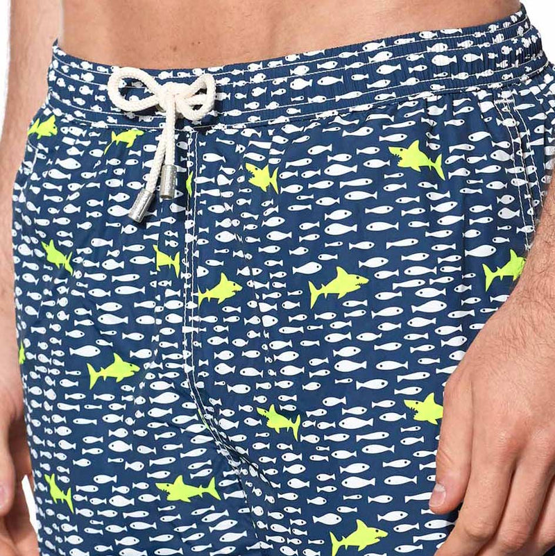 Light fabric man swim shorts sharks print