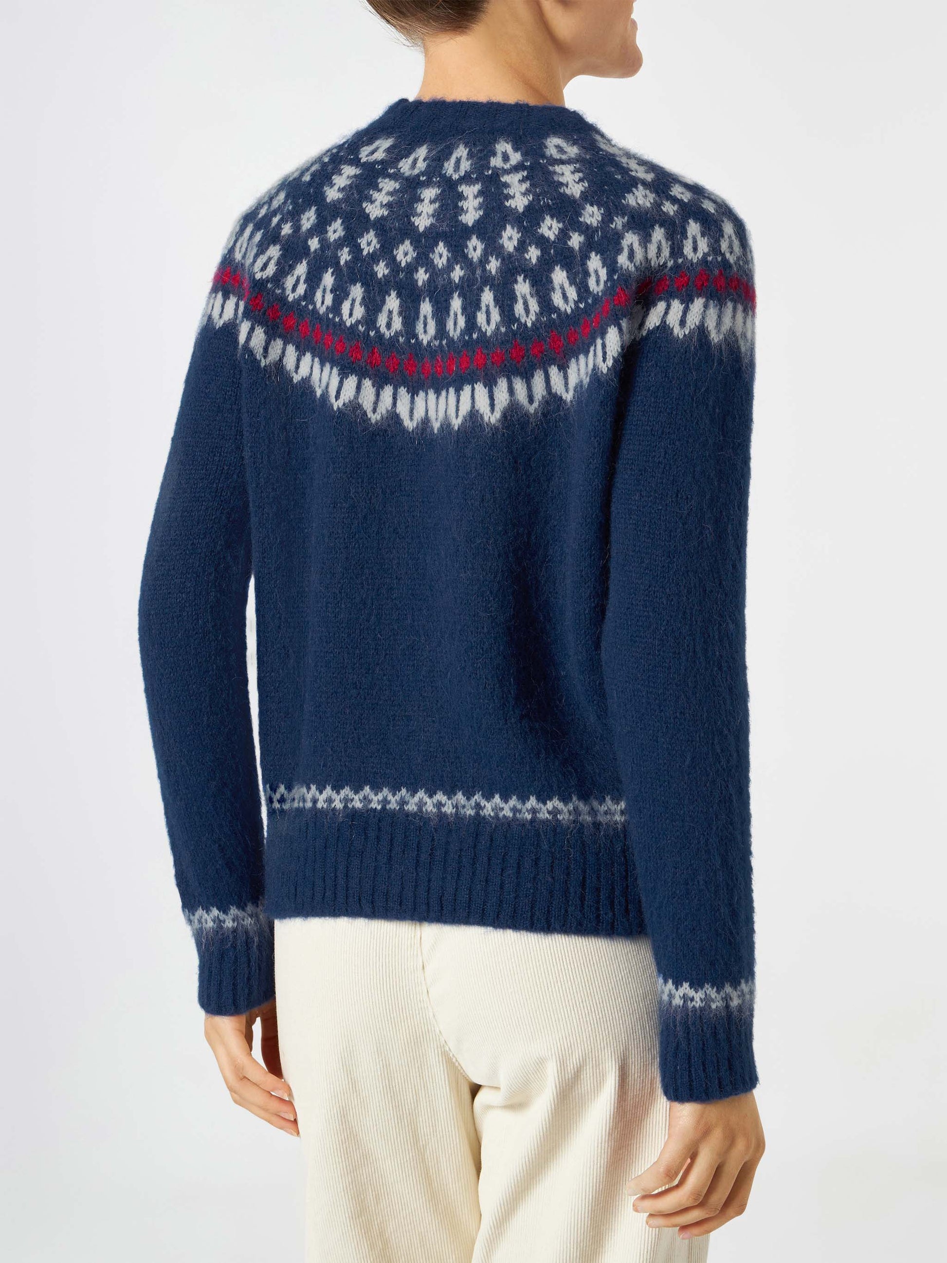 Woman navy blue crewneck nordic jacquard sweater - MC2 Saint Barth
