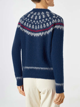Woman navy blue crewneck nordic jacquard sweater - MC2 Saint Barth