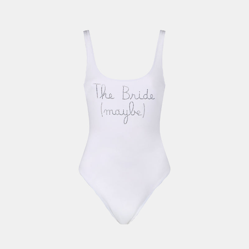 Einteiliger Damen-Badeanzug mit „The Bride Maybe“-Strassstickerei