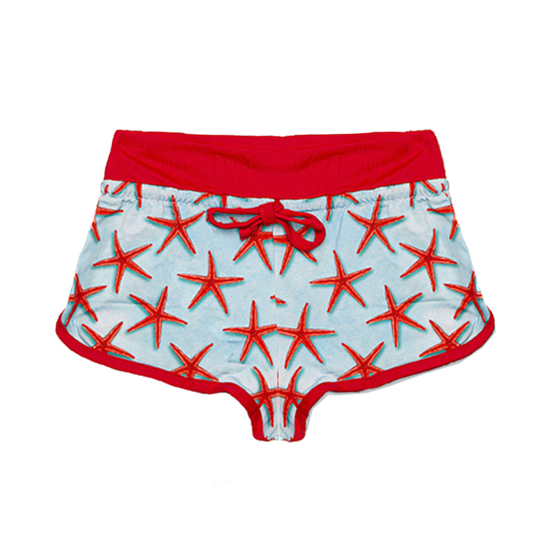 Red Seastars print girl beach shorts