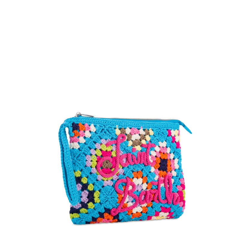 Parisienne light blue crochet pouch bag with Saint Barth embroidery