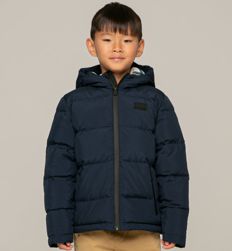 Kid hooded down padded jacket tartan lining