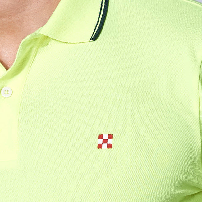 Yellow fluo piquet polo with St. Barth check logo