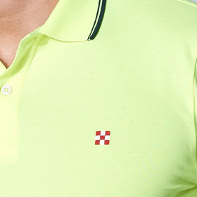 Yellow fluo piquet polo with St. Barth check logo