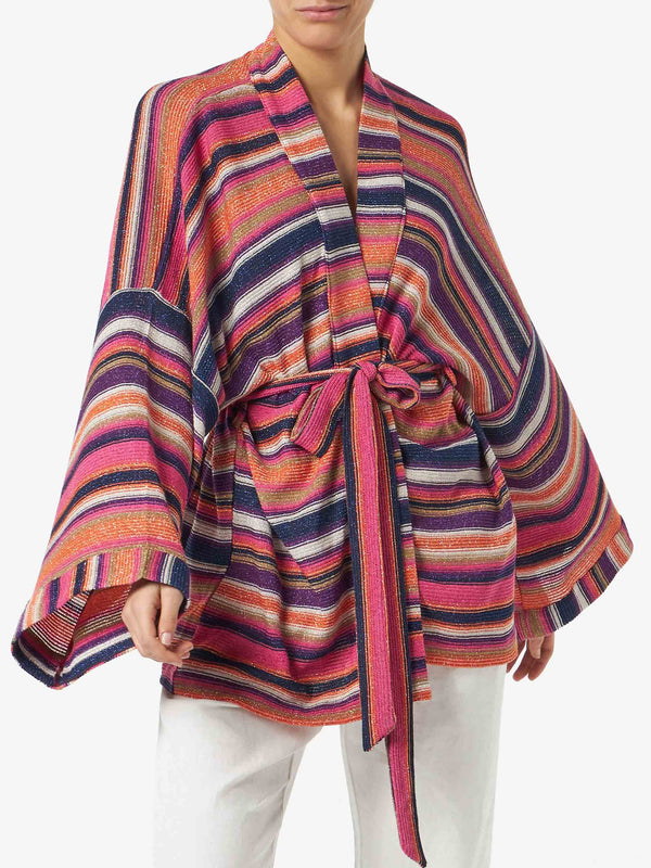 Multicolor violet knitted kimono