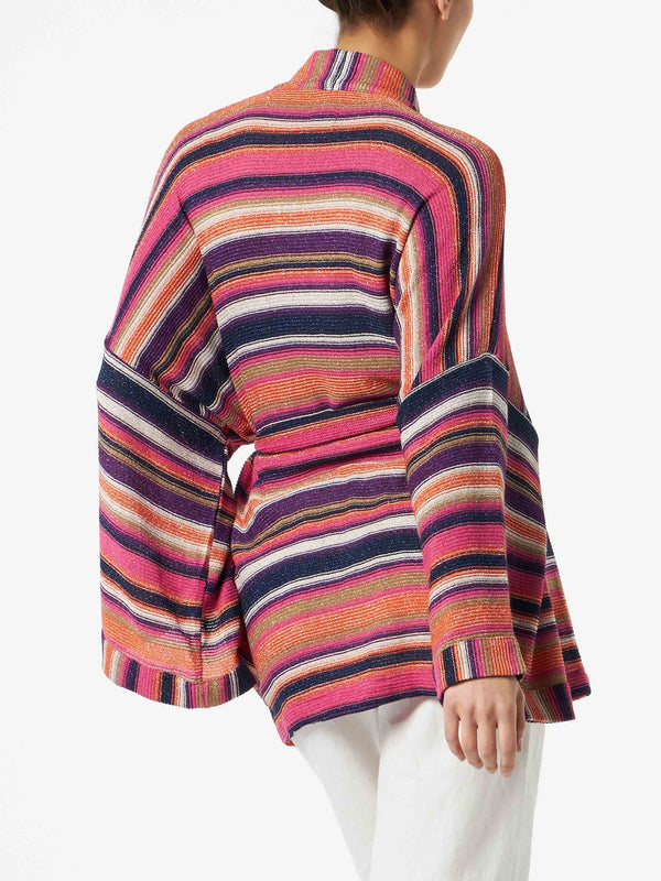 Multicolor violet knitted kimono