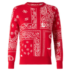 Damenpullover mit rotem Bandana-Jacquard