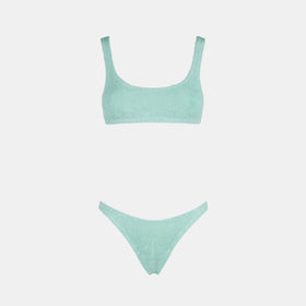 Bikini a bralette crinkle da donna color salvia