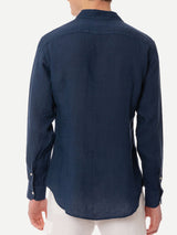 Man navy blue linen Pamplona shirt