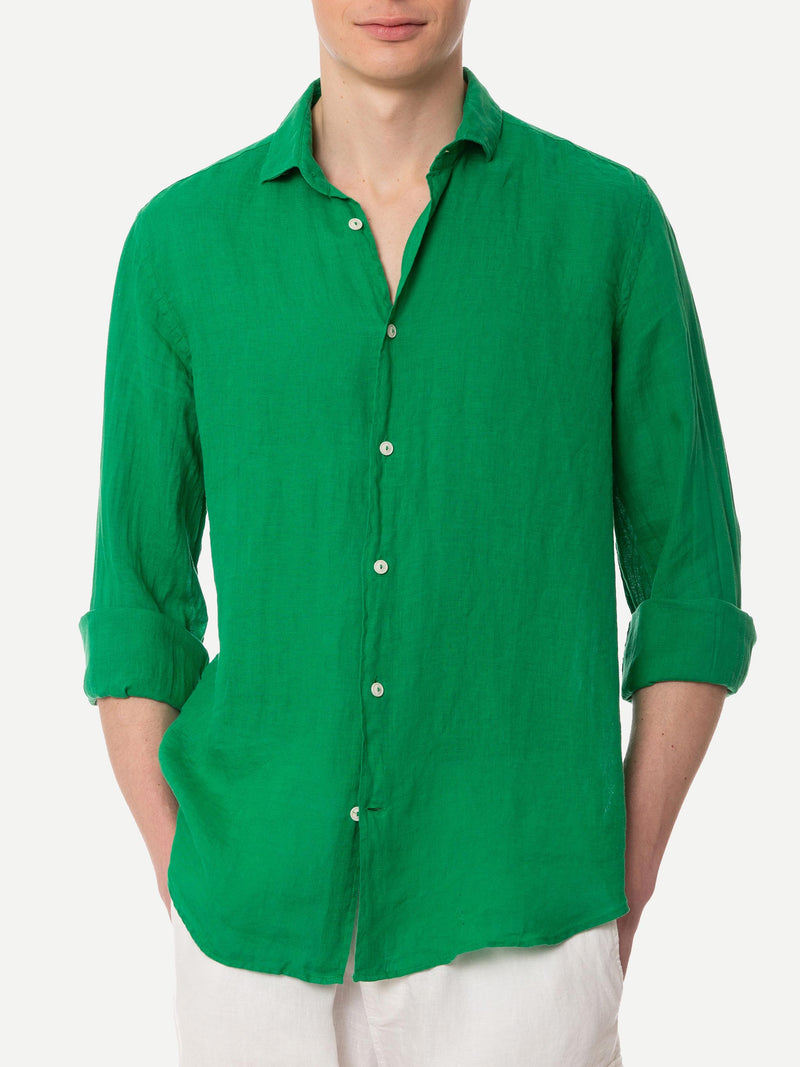 Man green linen Pamplona shirt