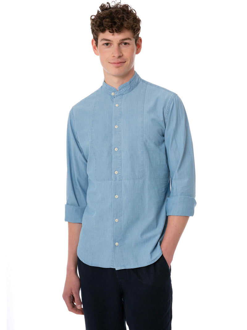 Camicia da uomo in lino denim celeste