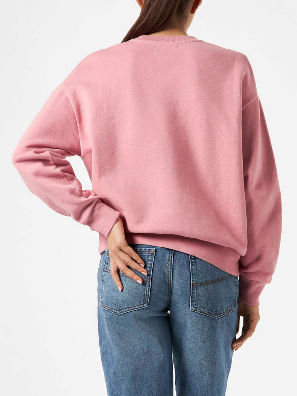 Rosafarbenes Damen-Fleece-Sweatshirt mit Frottee-Logo