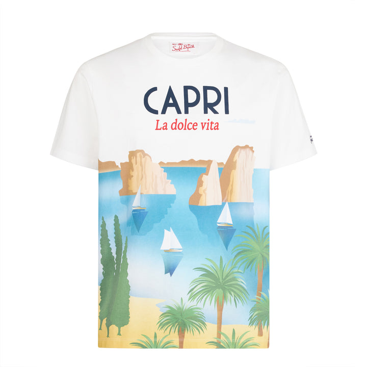 Man cotton t-shirt with Capri postcard print - MC2 Saint Barth