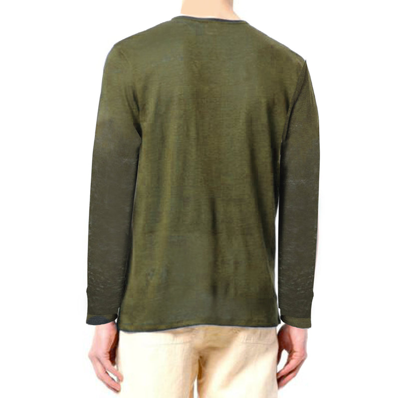 T-Shirt da Uomo in Lino verde militare maniche lunghe