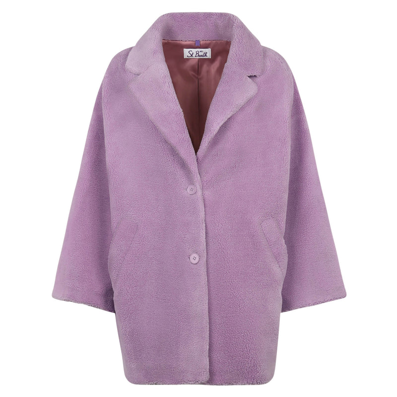 Woman coat lilac teddy fabric