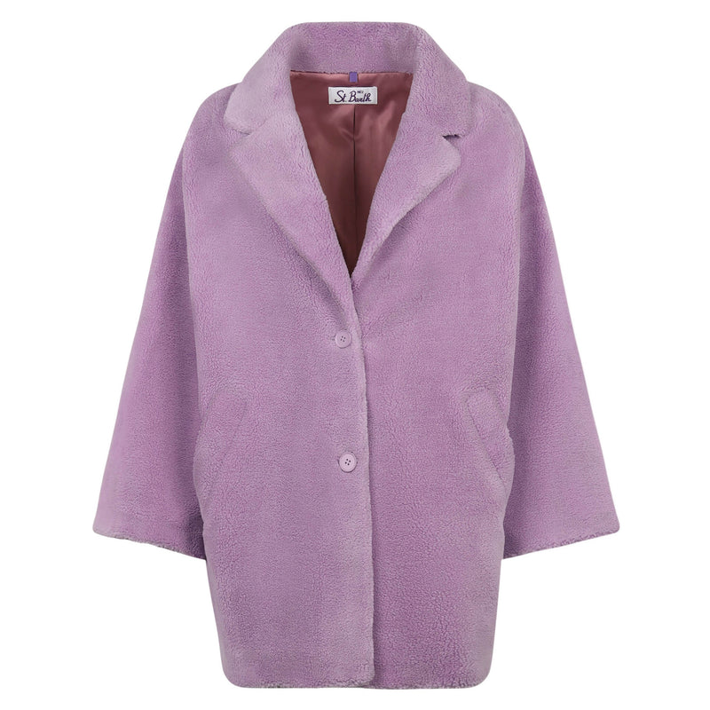 Cappotto da donna tessuto teddy lilla