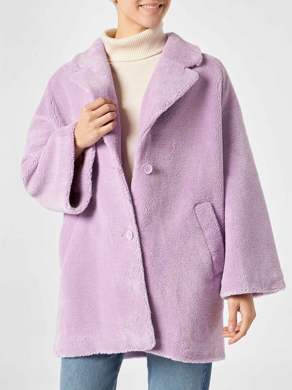 Woman coat lilac teddy fabric
