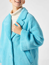 Woman coat turquoise teddy fabric