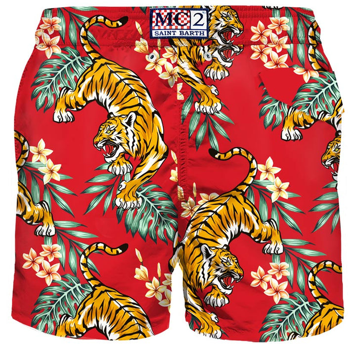 Herren-Badeshorts aus leichtem Stoff mit Tiger-Print
