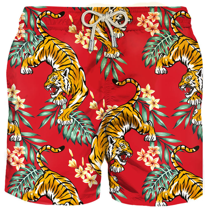 Herren-Badeshorts aus leichtem Stoff mit Tiger-Print