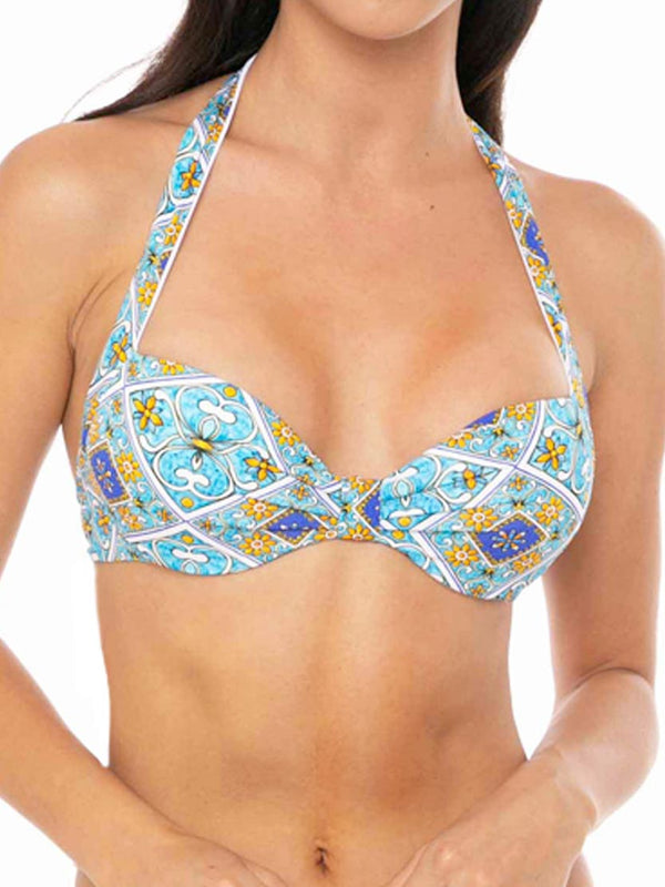 Hellblaues Bralette mit Majolika-Print