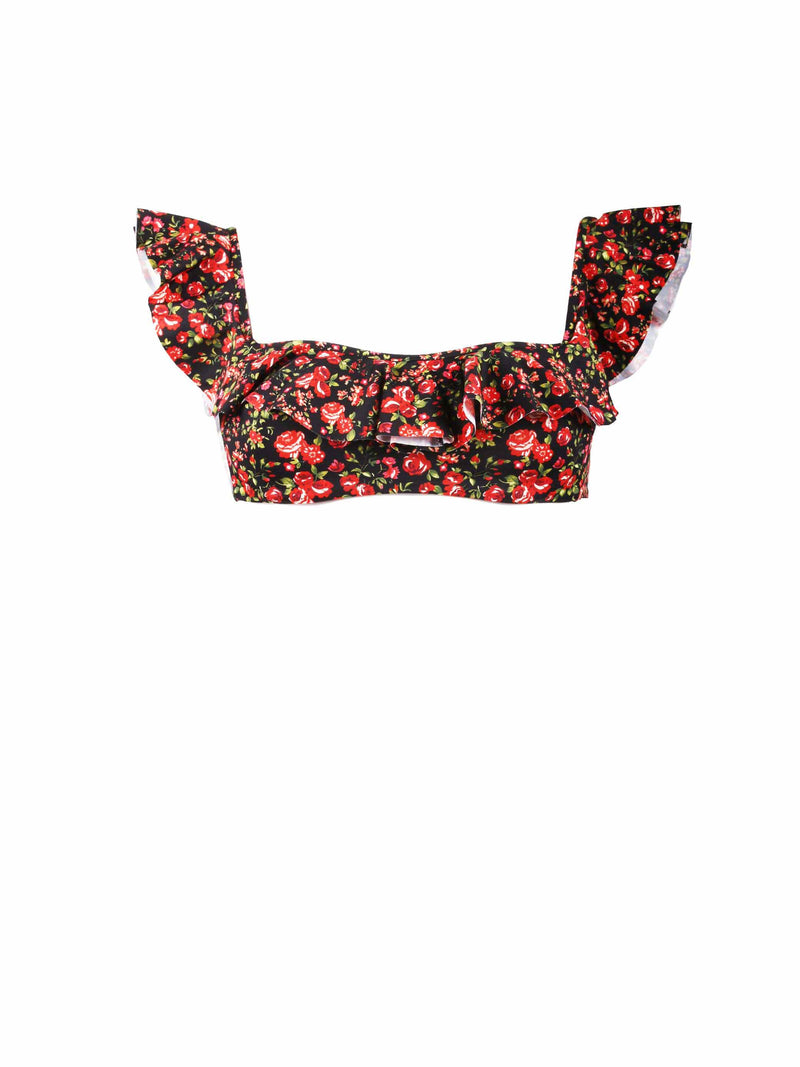 Ruffled bandeau top with flower print