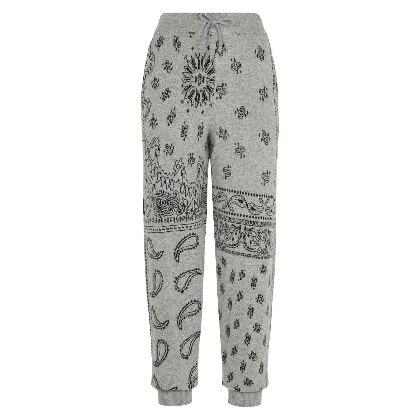Woman lightweight knit sweatpants with grey bandanna print