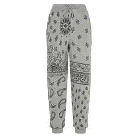Woman lightweight knit sweatpants with grey bandanna print
