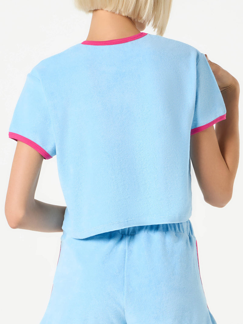 Kurz geschnittenes Damen-T-Shirt mit Paspelierung