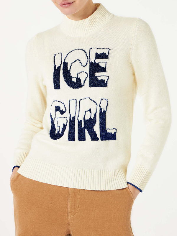 Halber Rollkragenpullover Ice Girl mit Lurex-Grafik