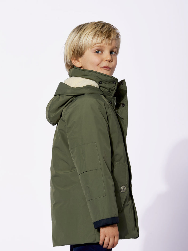 Boy hooded military green parka jacket