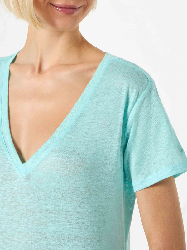 Woman water green linen t-shirt