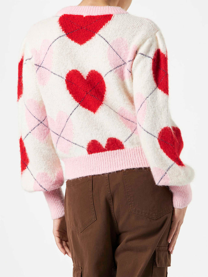Woman brushed striped sweater with heart pattern - MC2 Saint Barth