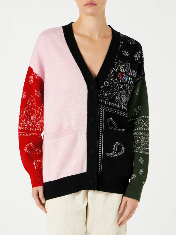 Damen-Cardigan mit Taschen und Saint-Barth-Stickerei