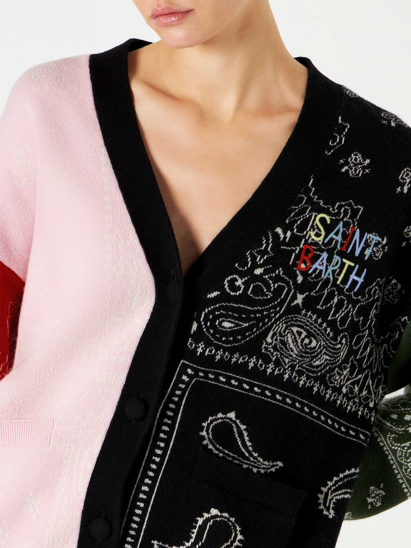 Damen-Cardigan mit Taschen und Saint-Barth-Stickerei
