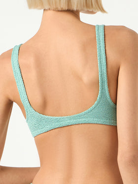Woman sage crinkle bralette top swimsuit