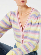 Cardigan crop in maglia garzata con maniche a sbuffo e dettagli in lurex