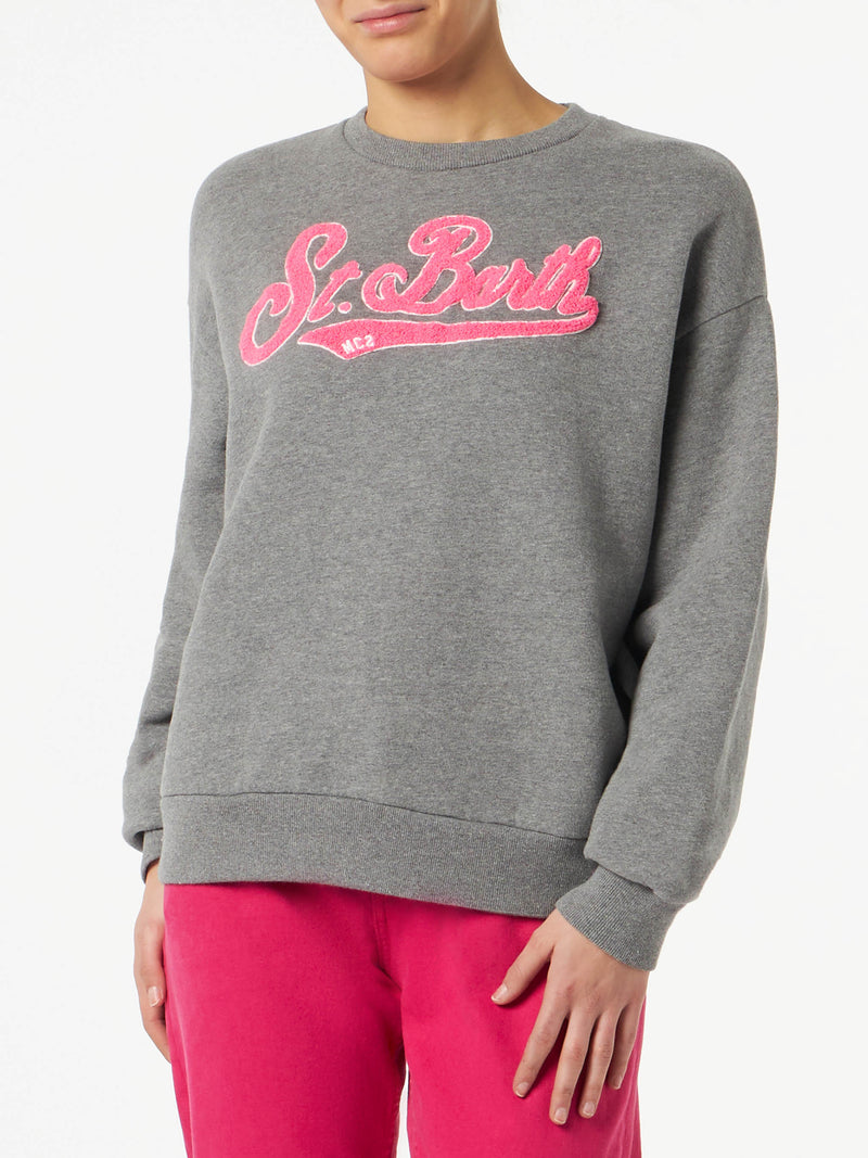 Damen-Fleece-Sweatshirt mit rosa Frottee-Logo