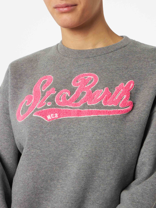 Damen-Fleece-Sweatshirt mit rosa Frottee-Logo