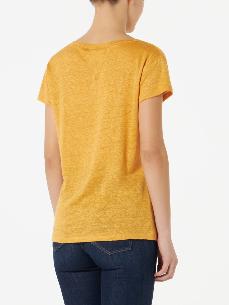 Woman ochre linen t-shirt