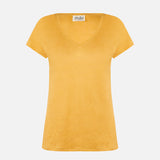 Ockerfarbenes Damen-T-Shirt aus Leinen