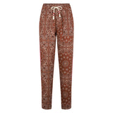 Woman linen pants with brown bandanna print