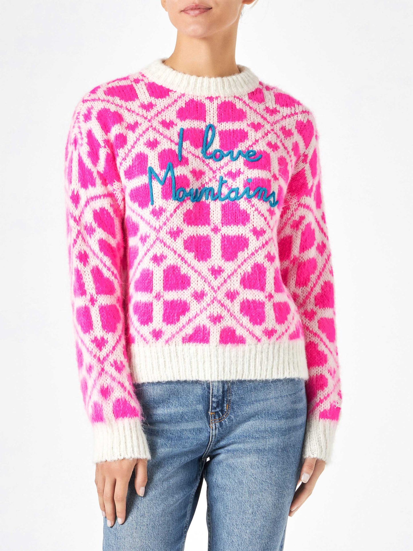 Maglione da donna girocollo garzato con scritte