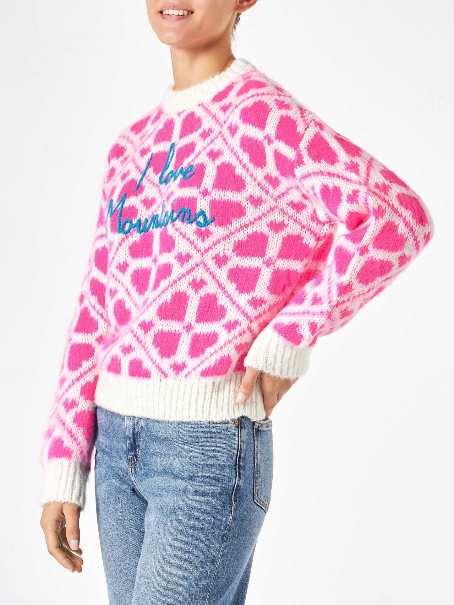 Maglione da donna girocollo garzato con scritte