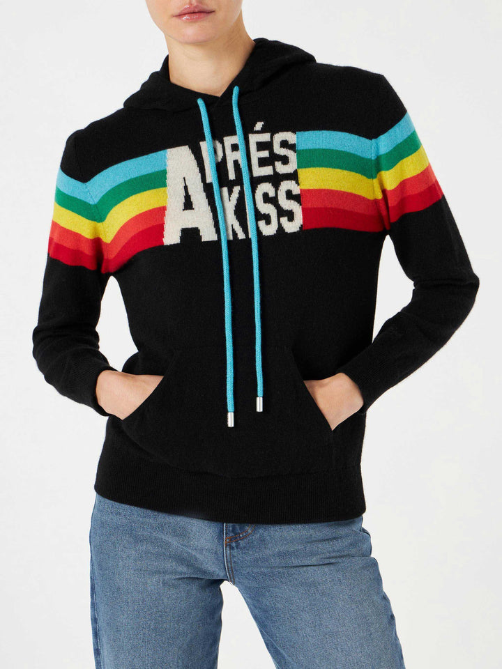 Felpa in maglia con intarsio arcobaleno