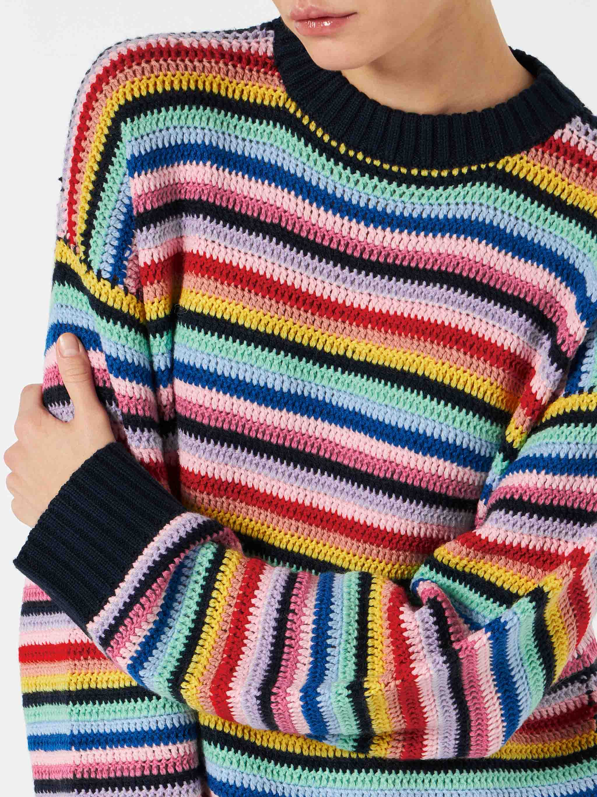 Woman multicolor striped crochet sweater – MC2 Saint Barth