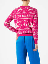 Woman sweater with Norwegian pattern and Courma embroidery
